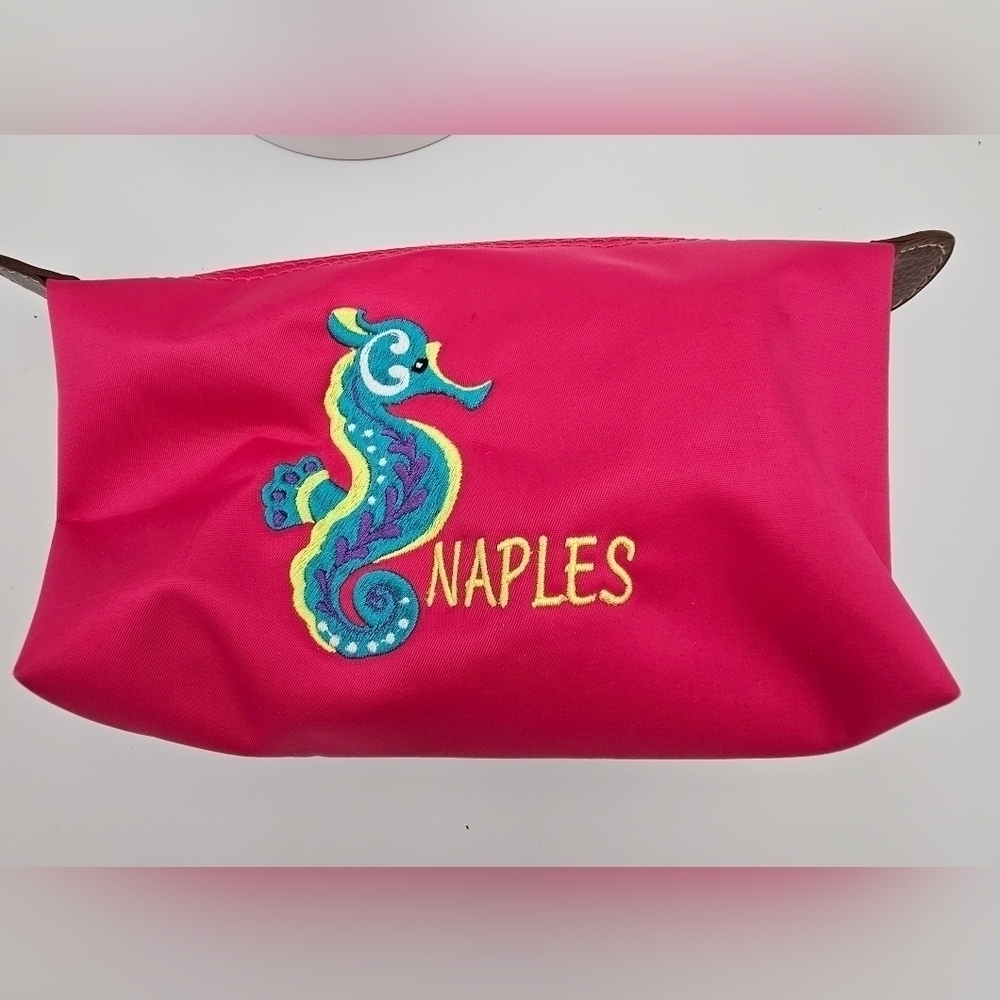 Nylon Cosmetic Pouch Naples Embroidery Gold Accents Zipper Closure